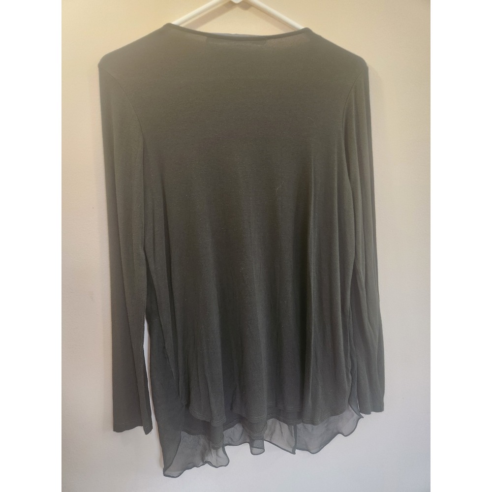 Lola & Sophie Green Silk Front Layered Long Sleeve Top Size M Made in USA - Picture 2 of 8